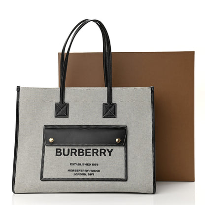 Burberry Canvas Smooth Calfskin Medium Two Tone Freya Tote Black 10 of 10