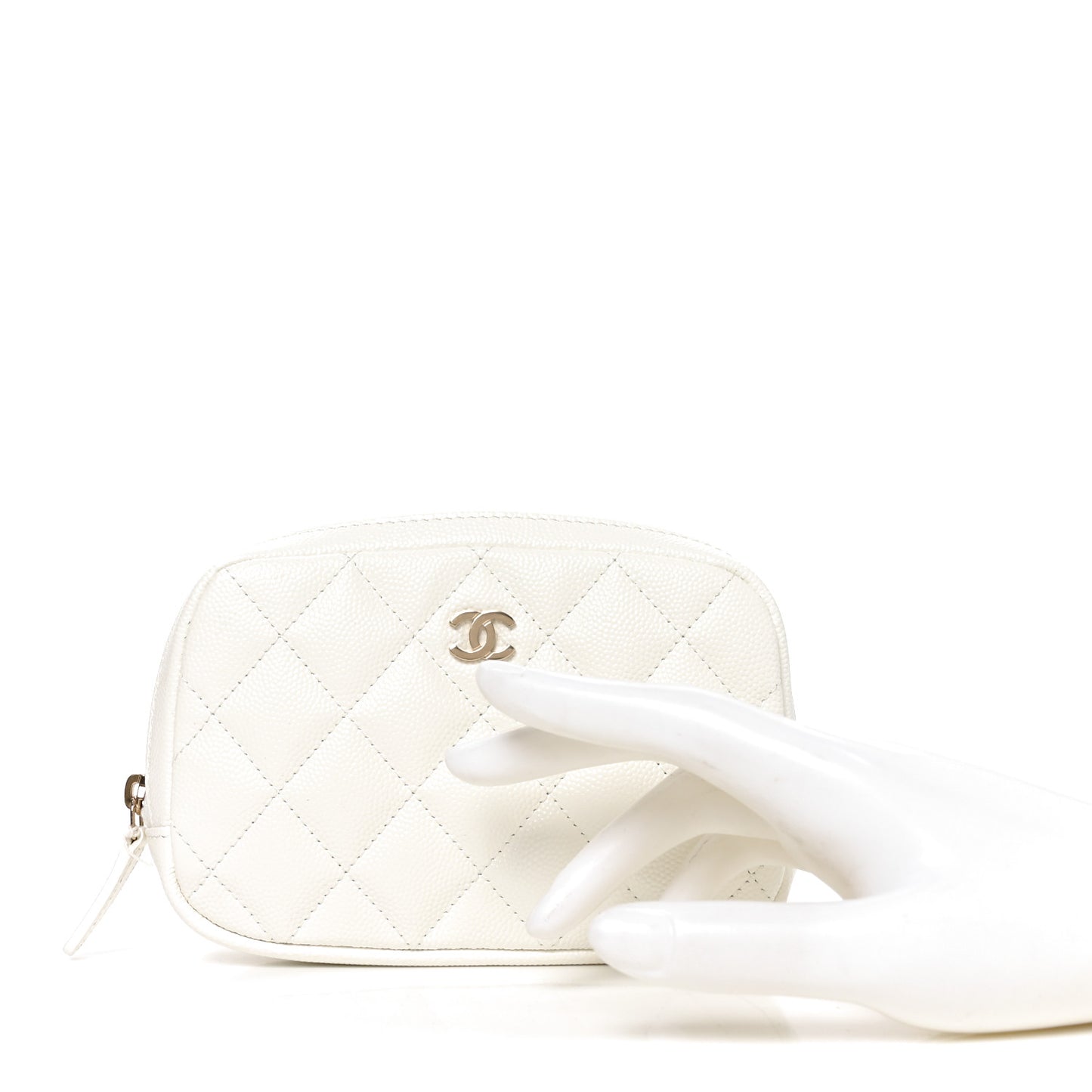 Caviar Quilted Small Curvy Pouch Cosmetic Case White