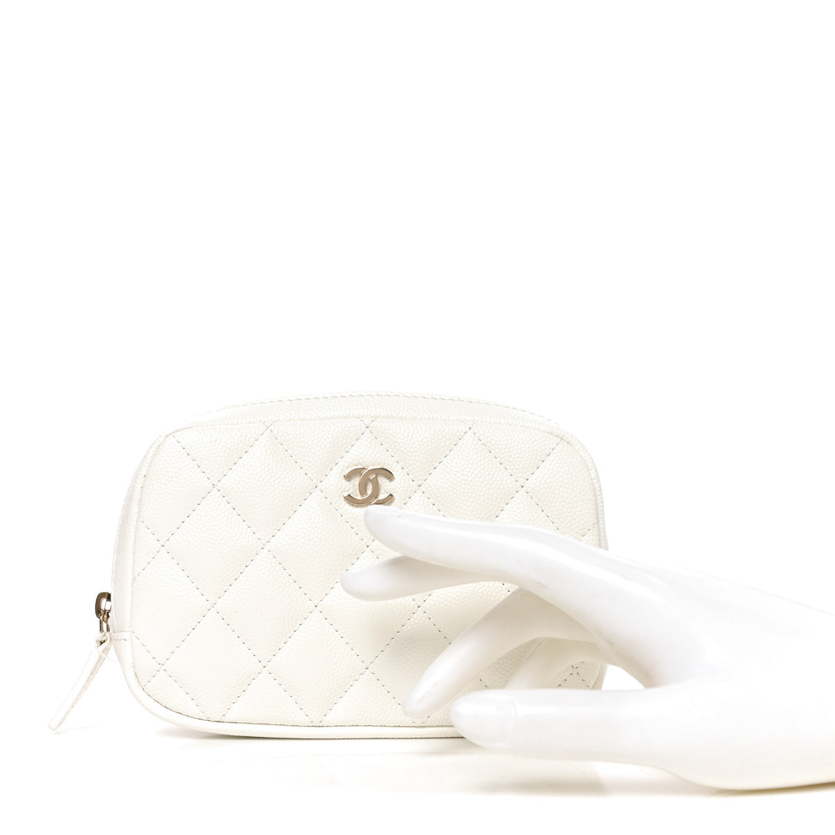 Chanel Caviar Quilted Small Curvy Pouch Cosmetic Case White 2 of 10