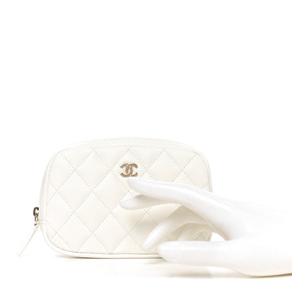 Chanel Caviar Quilted Small Curvy Pouch Cosmetic Case White 2 of 10
