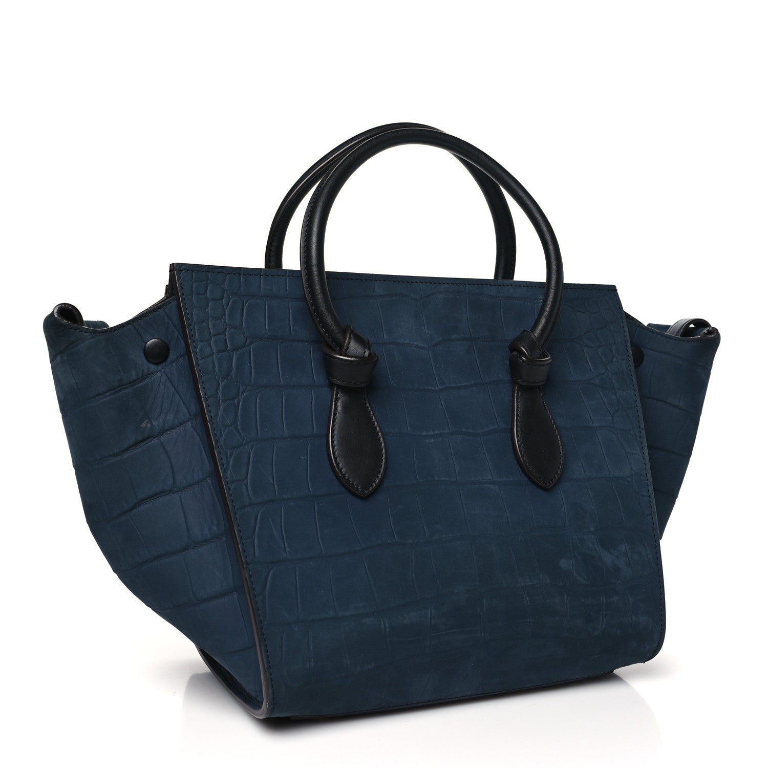 Celine Smooth Calfskin Nubuck Crocodile Embossed Small Tie Knot Tote Navy 3 of 12