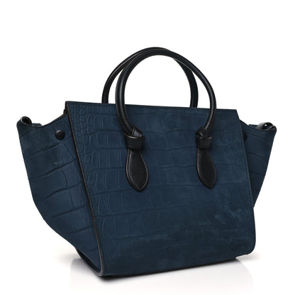 Celine Smooth Calfskin Nubuck Crocodile Embossed Small Tie Knot Tote Navy 3 of 12
