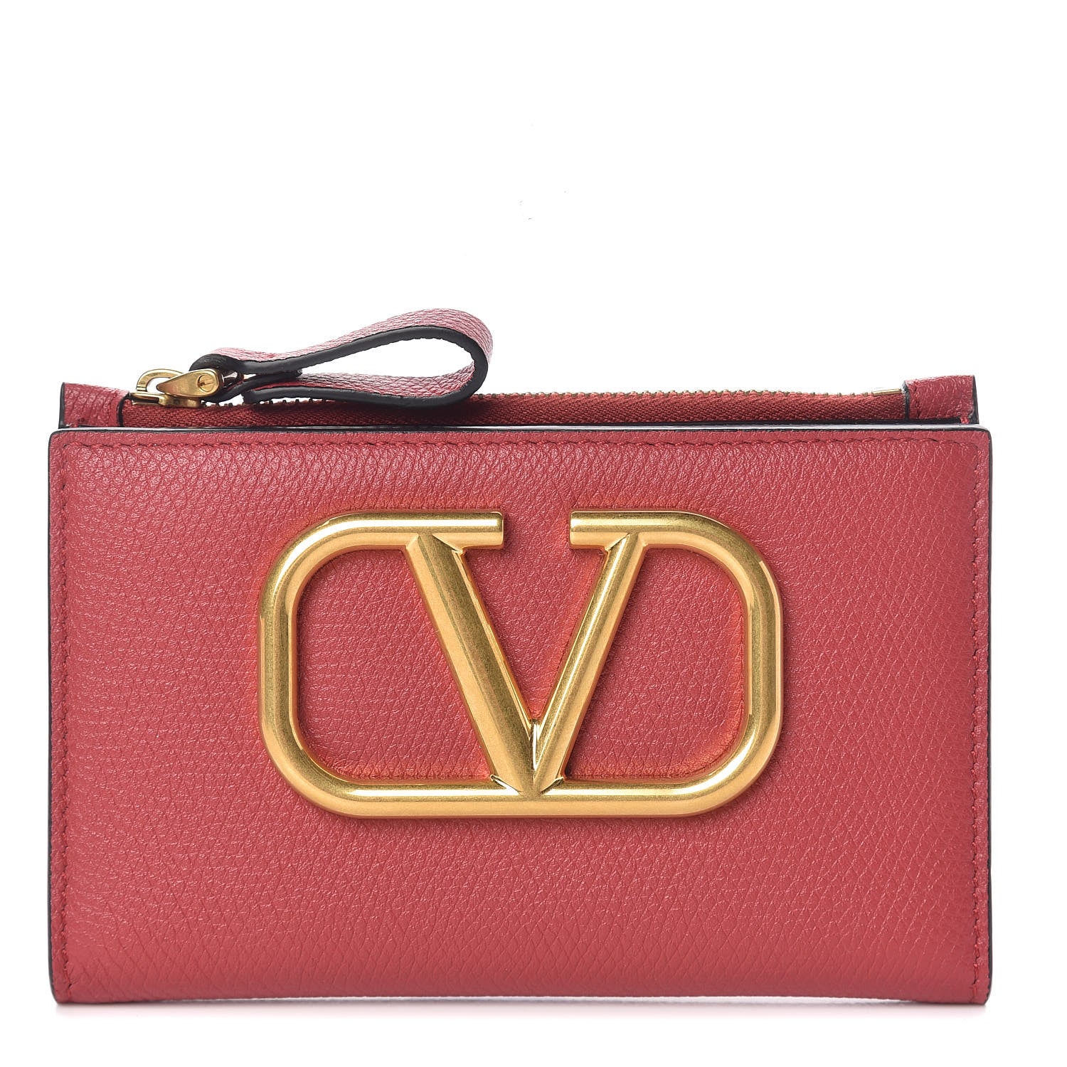 Valentino Garavani Grained Calfskin VLogo Coin Case Card Holder Rouge Pur 1 of 7