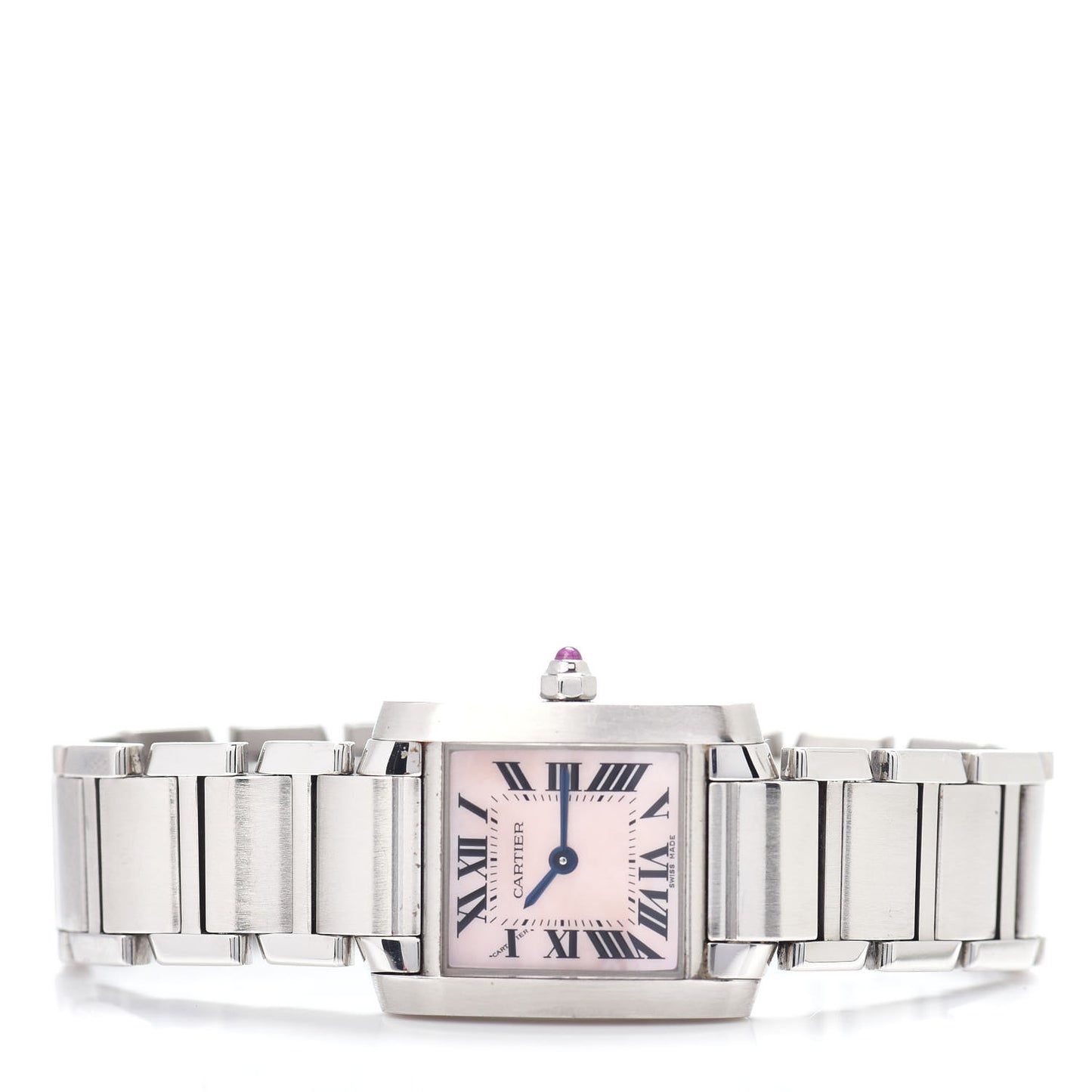 Stainless Steel Pink Mother of Pearl 20mm Tank Francaise Quartz Watch