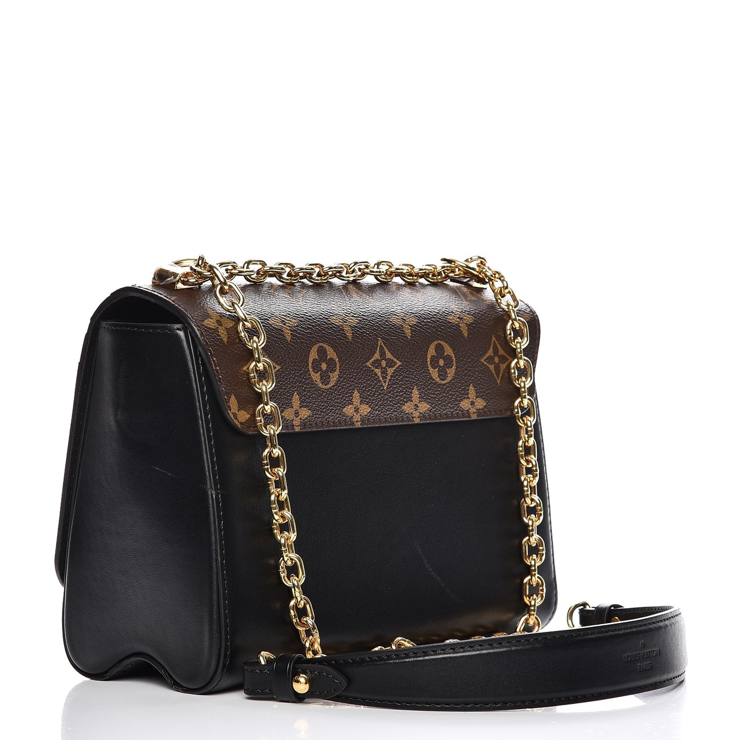 Veau Satin Monogram Twist Shoulder Bag MM Black