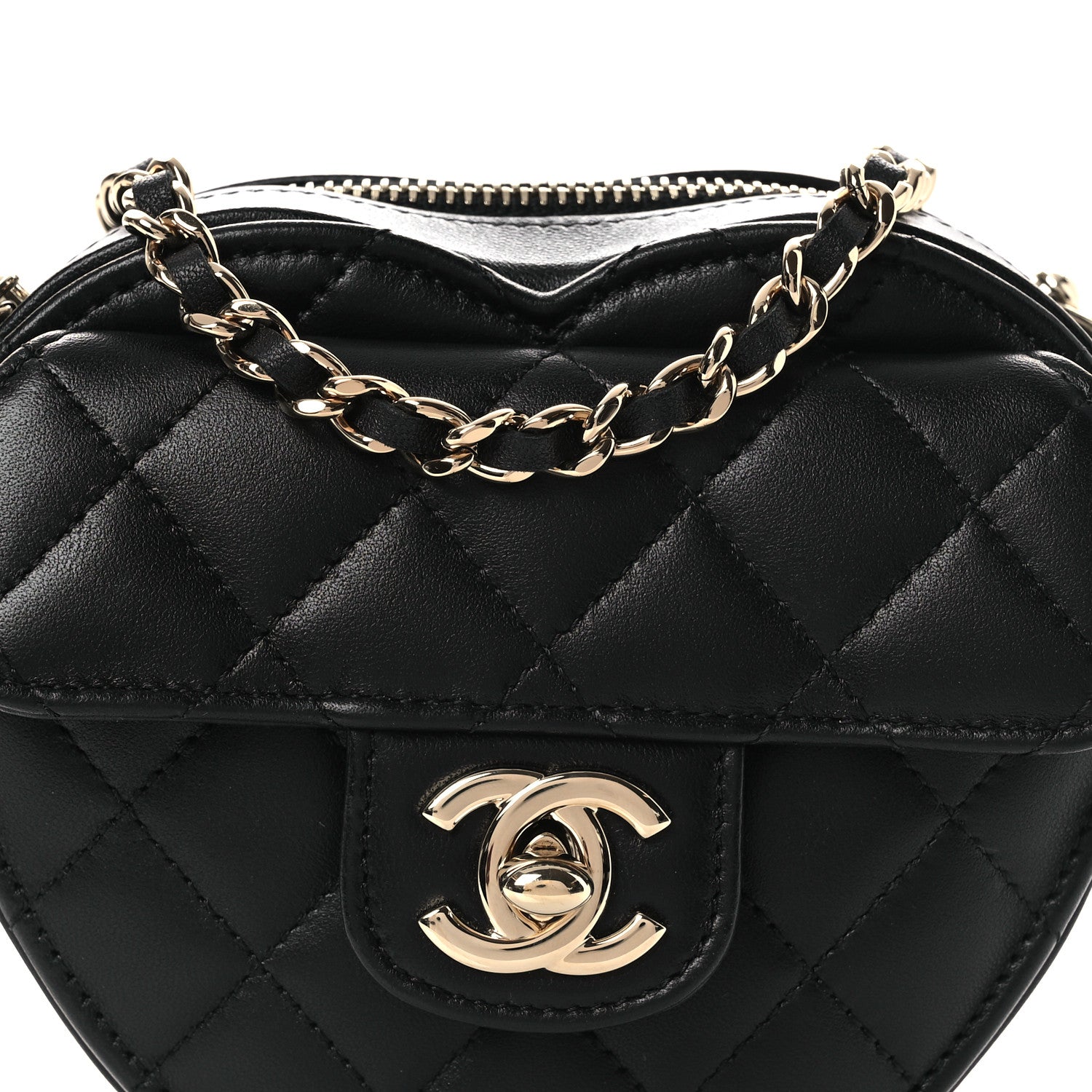 Chanel Lambskin Quilted CC In Love Heart Clutch With Chain Black 8 of 11