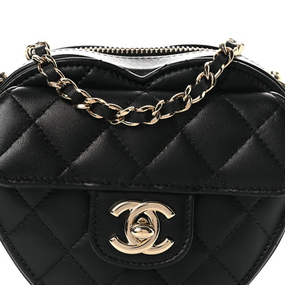 Chanel Lambskin Quilted CC In Love Heart Clutch With Chain Black 8 of 11