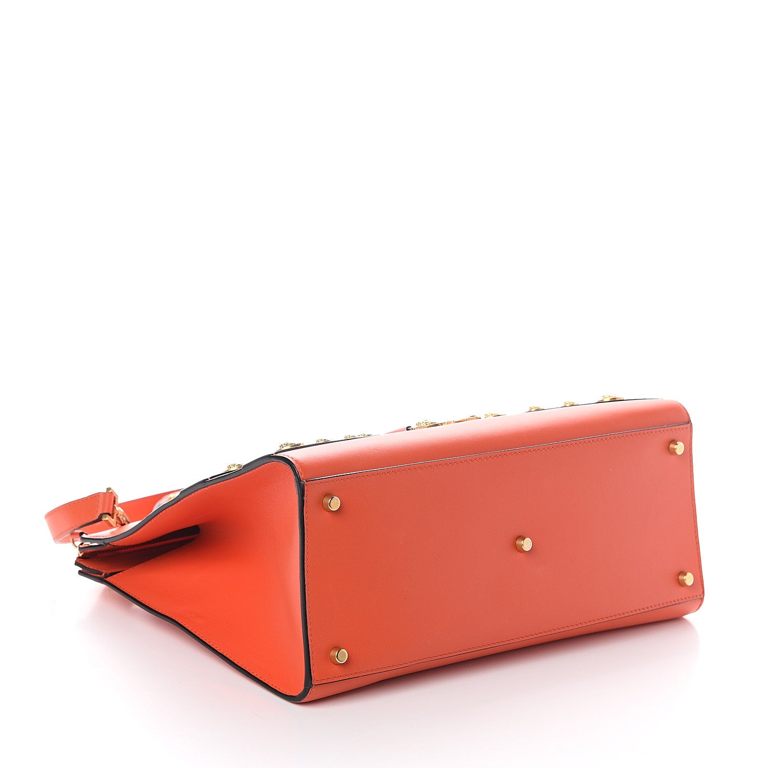 Versace Calfskin Large Medusa Stud Tribute Tote Orange 3 of 8