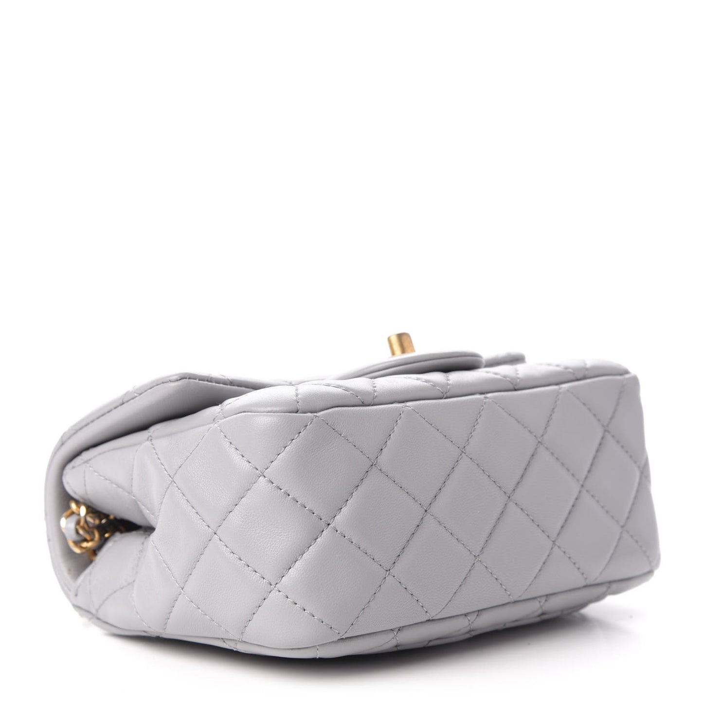 Lambskin Quilted Mini Pearl Crush Flap Light Grey