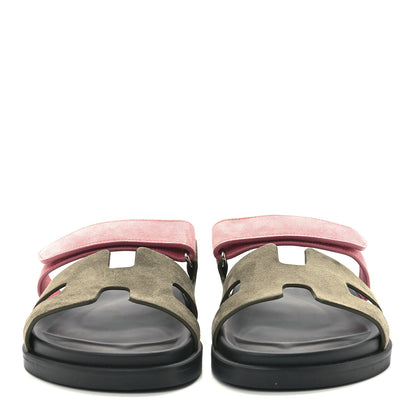 Hermes Suede Goatskin Womens Chypre Sandals 38 Toundra Rose Du Desert 2 of 9