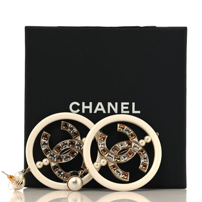Chanel Resin Crystal Baguette Pearl CC Drop Hoop Earrings Gold White 5 of 5