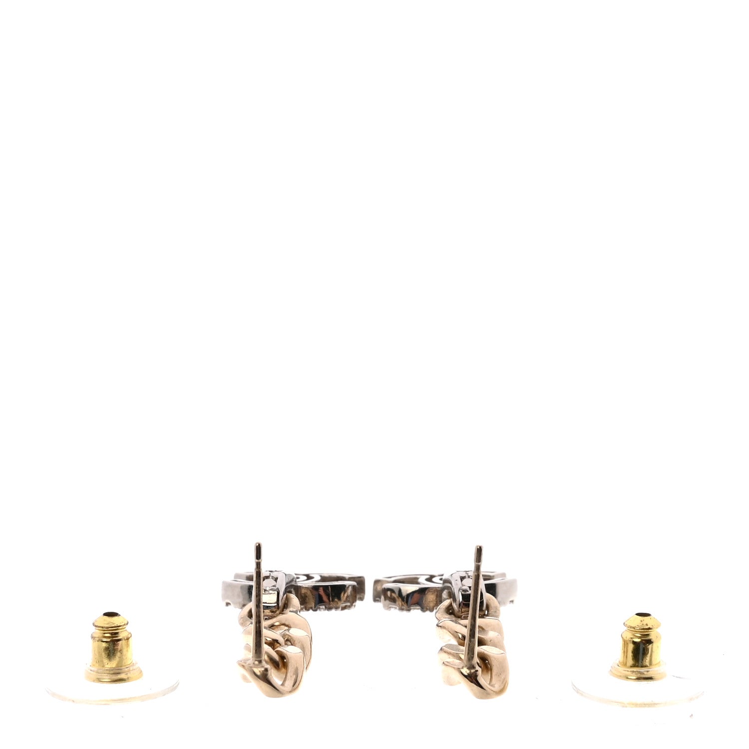 Chanel Metal Crystal CC Chain Drop Earrings Gold 3 of 5