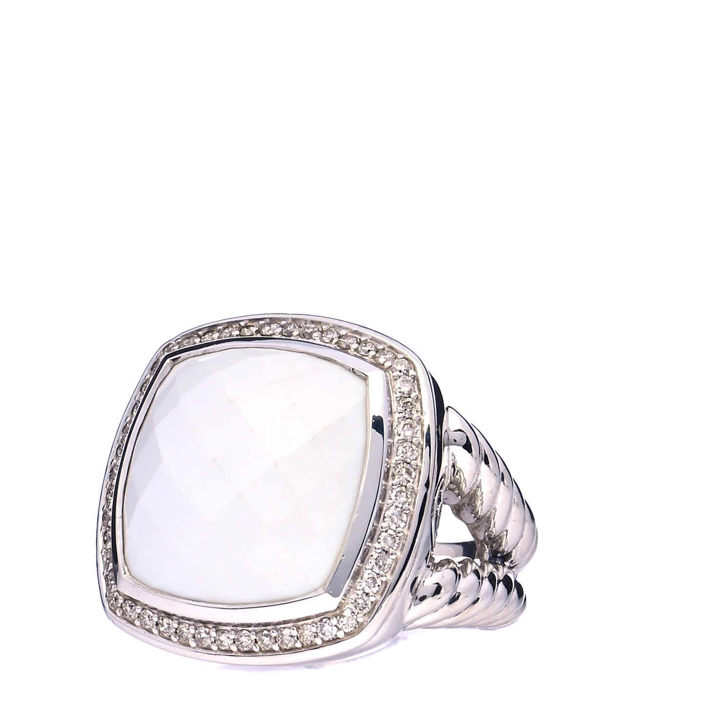 Sterling Silver Diamond White Jasper 17mm Albion Ring 52 6