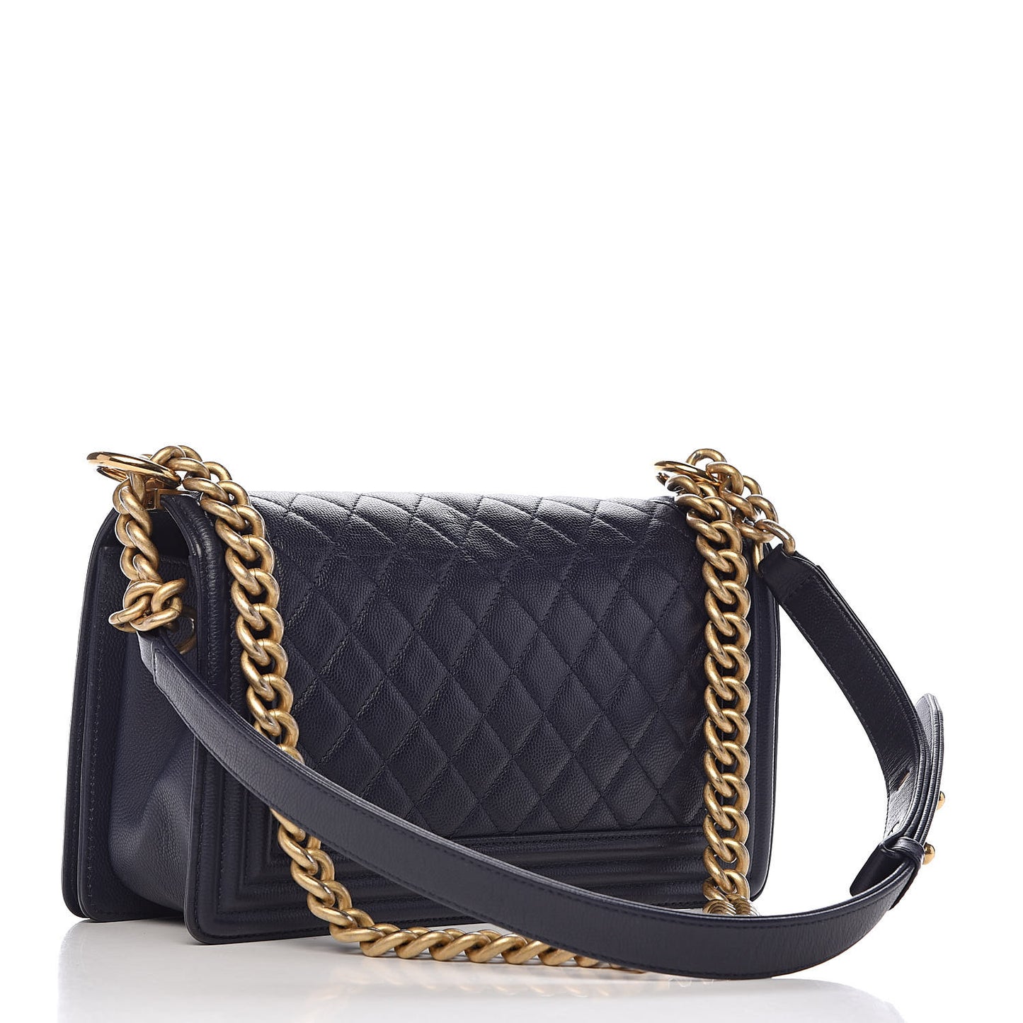Caviar Quilted Medium Boy Flap Dark Blue