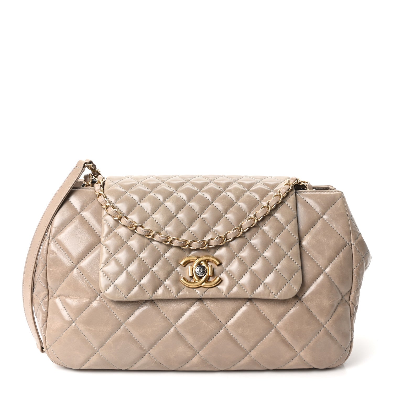 Chanel Glazed Calfskin Quilted Large Daily Walk Flap Beige 1 of 10