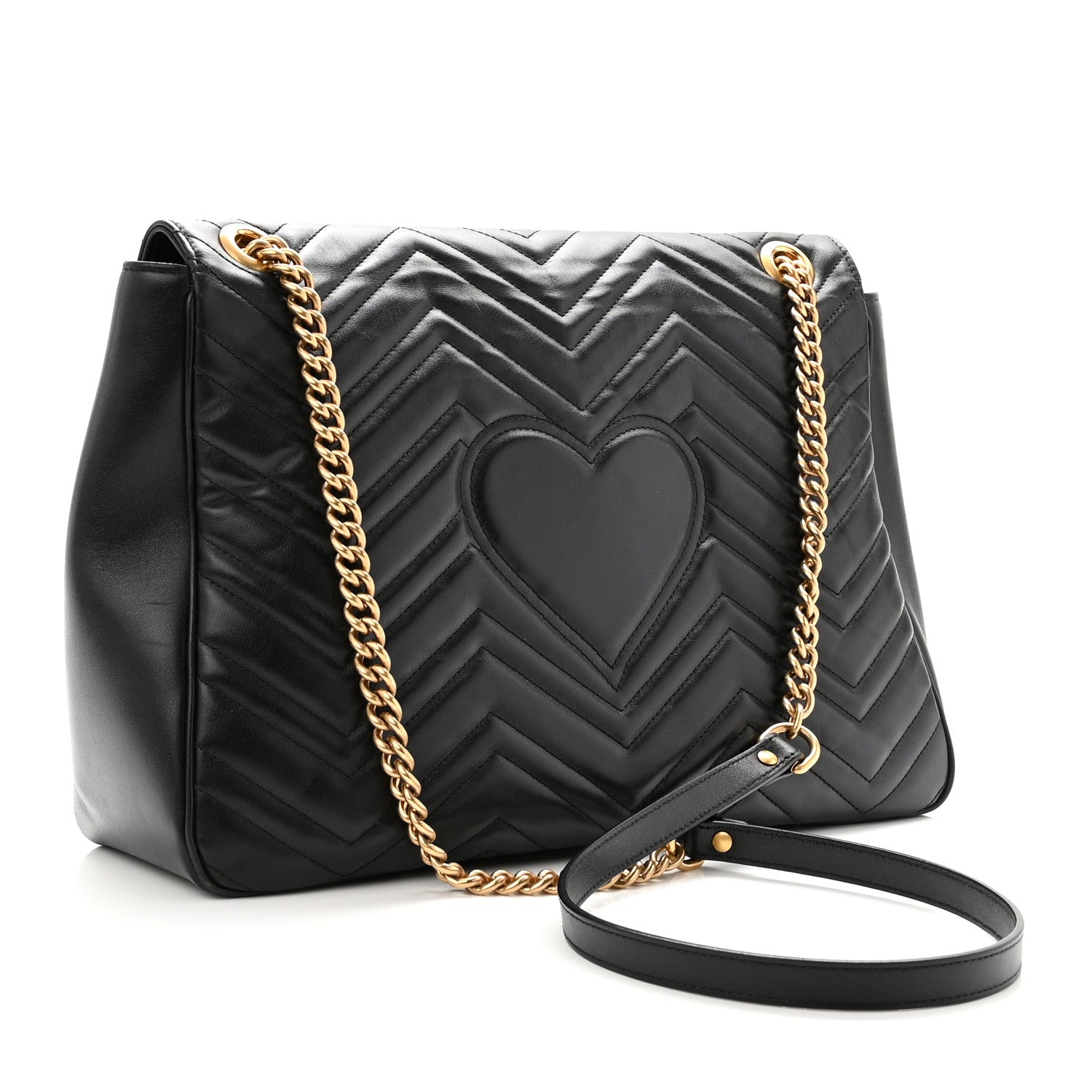 Gucci Calfskin Matelasse Large GG Marmont Shoulder Bag Black 3 of 10