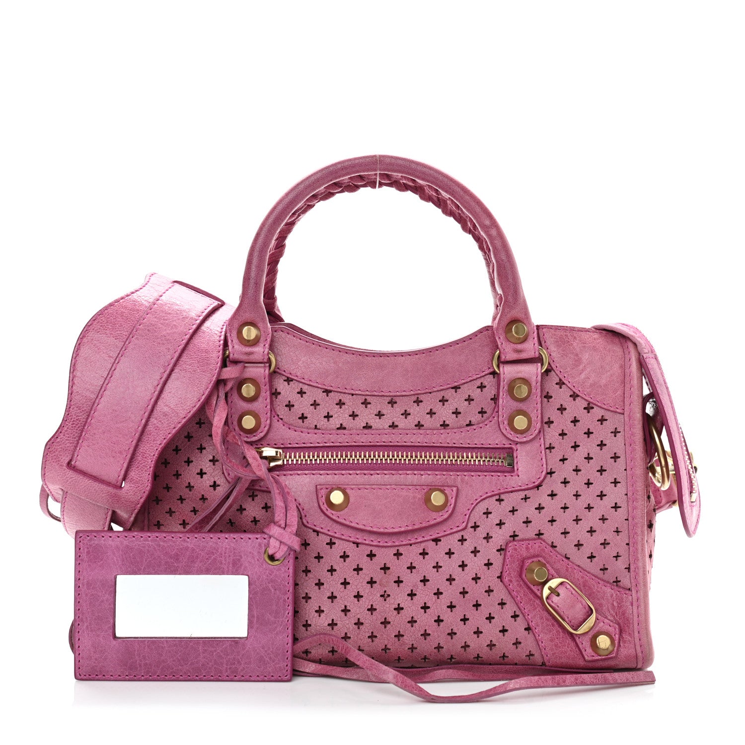 Balenciaga Agneau Laser Cut Cross Classic Gold Hardware Mini City Cyclamen 1 of 13