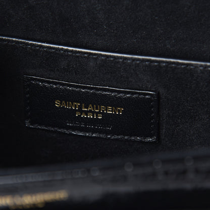 Saint Laurent Calfskin Crocodile Embossed New Besace Crossbody Bag Black 5 of 8