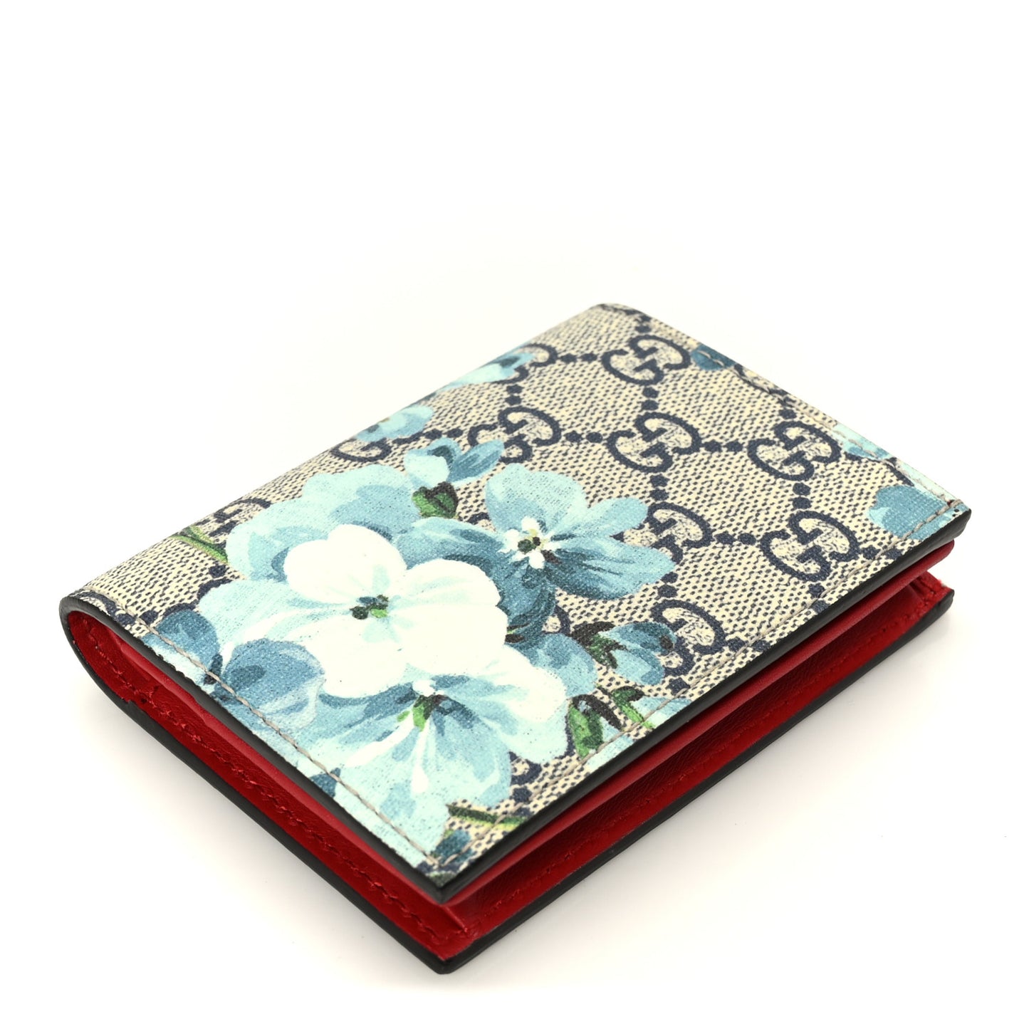GG Supreme Monogram Blooms Card Case Beige Blue Navy Hibiscus Red