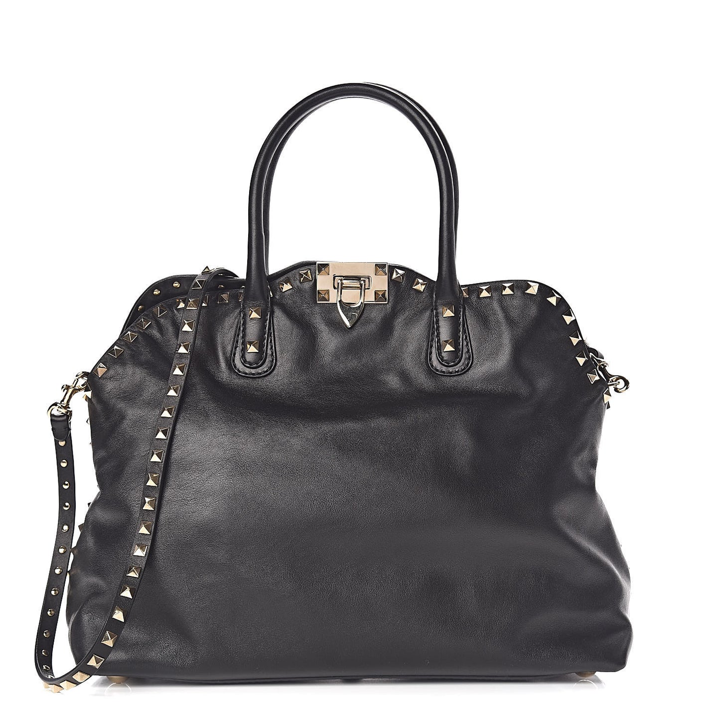 Vitello Rockstud Dome Satchel Black