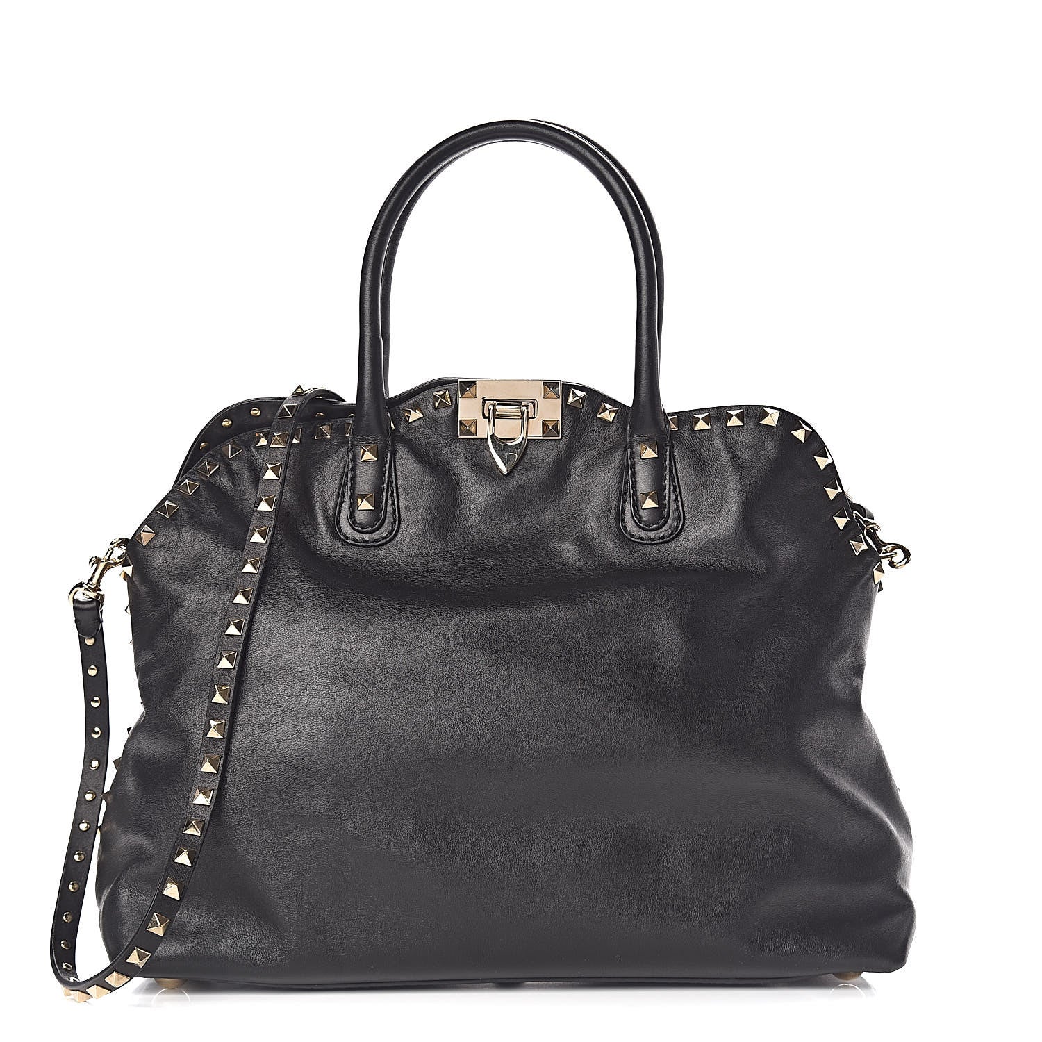 Valentino Garavani Vitello Rockstud Dome Satchel Black 1 of 10