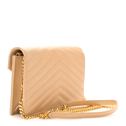 Saint Laurent Grain De Poudre Matelasse Chevron Monogram Envelope Chain Wallet Nude Powder 3 of 10