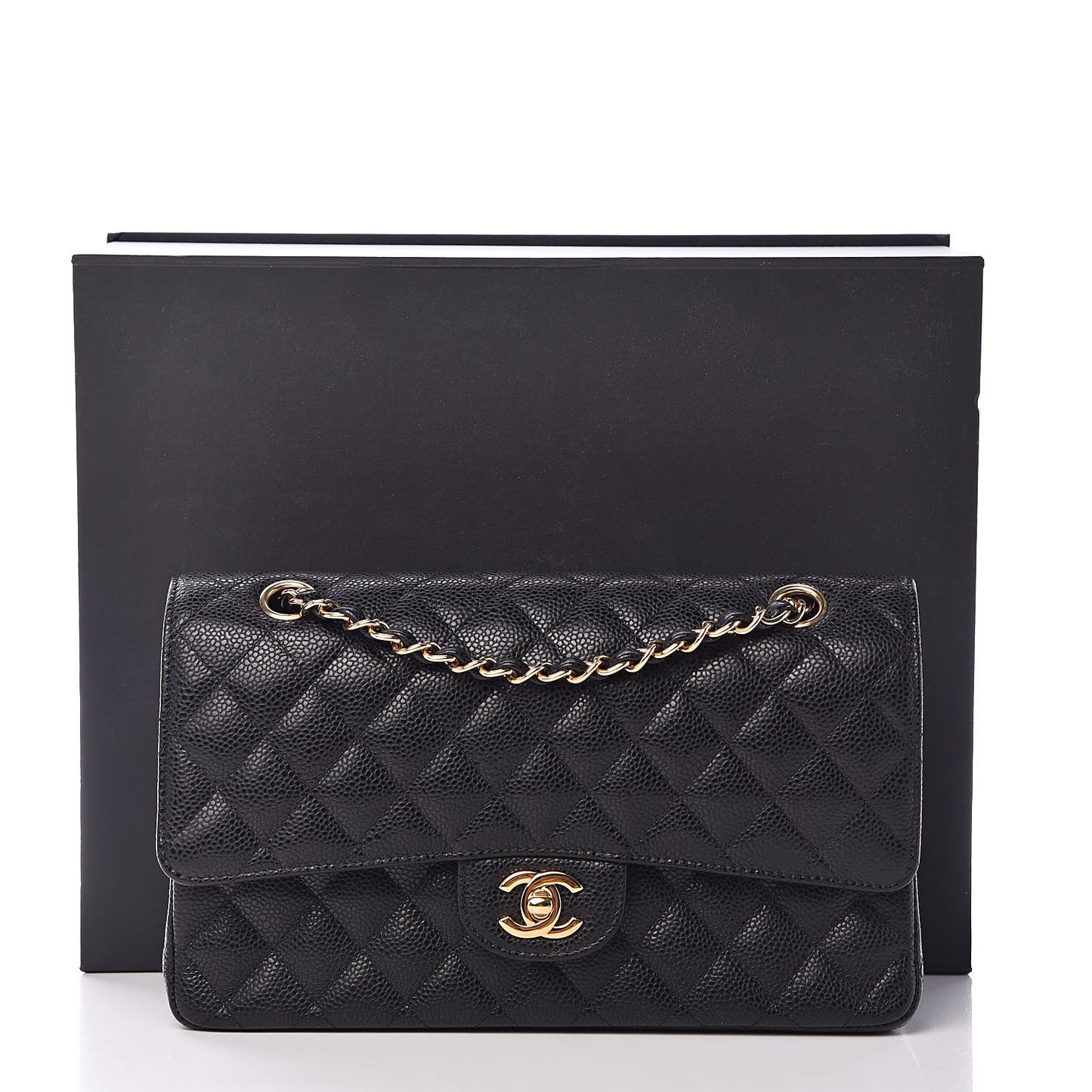 Caviar Quilted Medium Double Flap Black