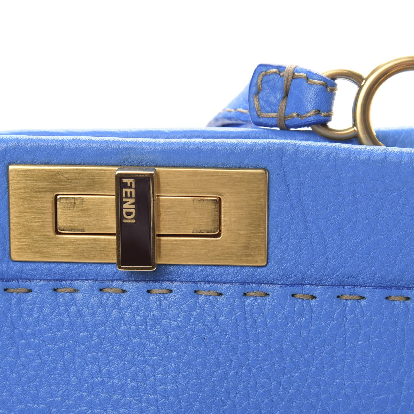 Cuoio Romano Raffia Selleria Medium Peekaboo Iconic Satchel Blue