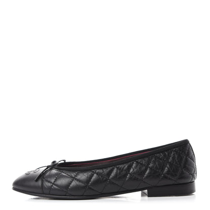 Chanel Aged Calfskin Quilted Cap Toe Ballerina Flats 37 Black 1 of 11