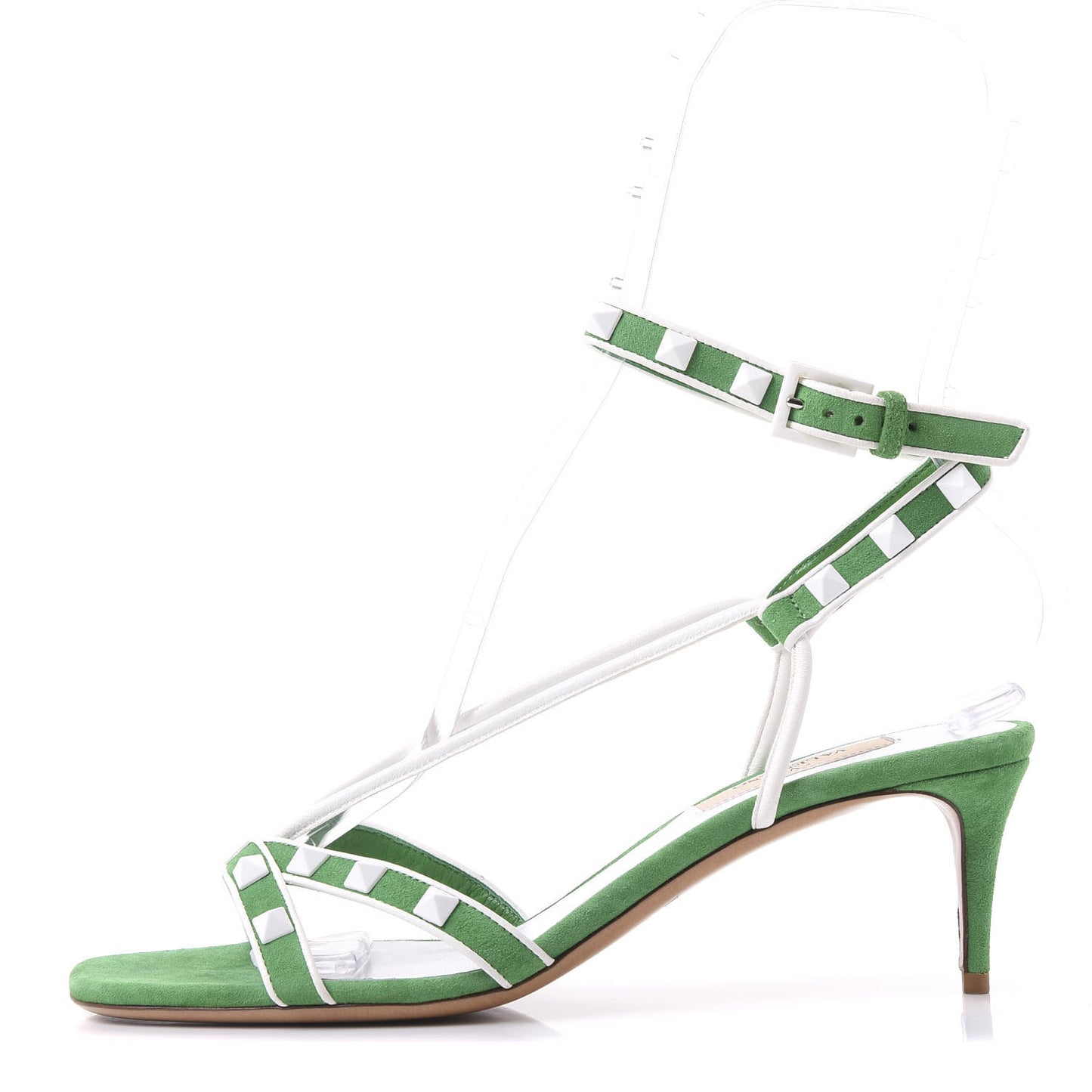 Suede Free Rockstud Crisscross Ankle Strap Low Heel Sandals 37 Peppermint White