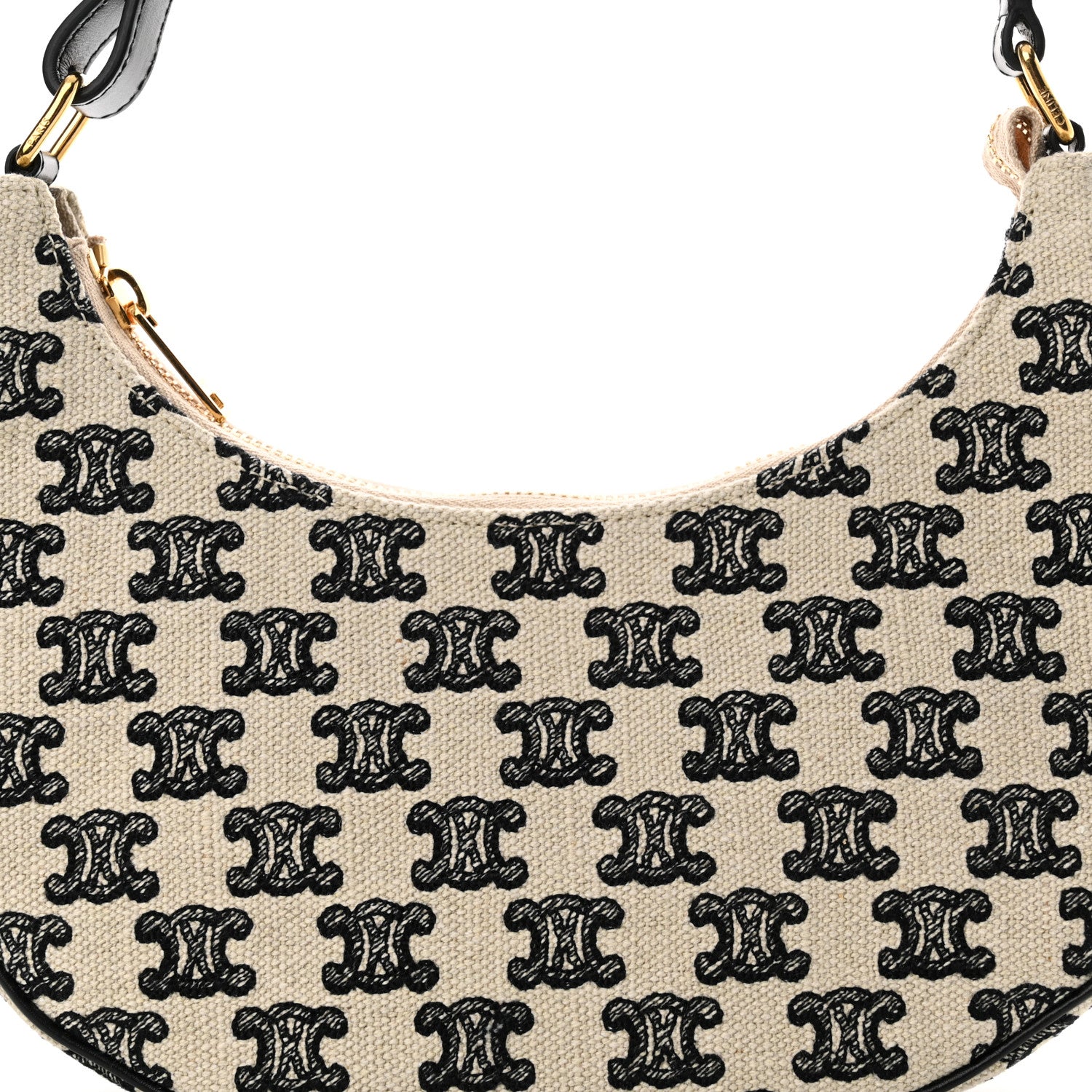Celine Cotton Gabardine Bouclette Embroidered Medium Strap Ava Triomphe Shoulder Bag Black 8 of 10