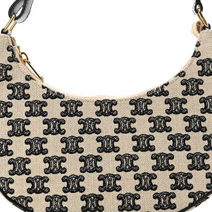 Celine Cotton Gabardine Bouclette Embroidered Medium Strap Ava Triomphe Shoulder Bag Black 8 of 10