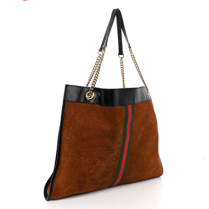 Gucci Suede Patent Large Rajah Chain Tote Nocciola Black 4 of 11