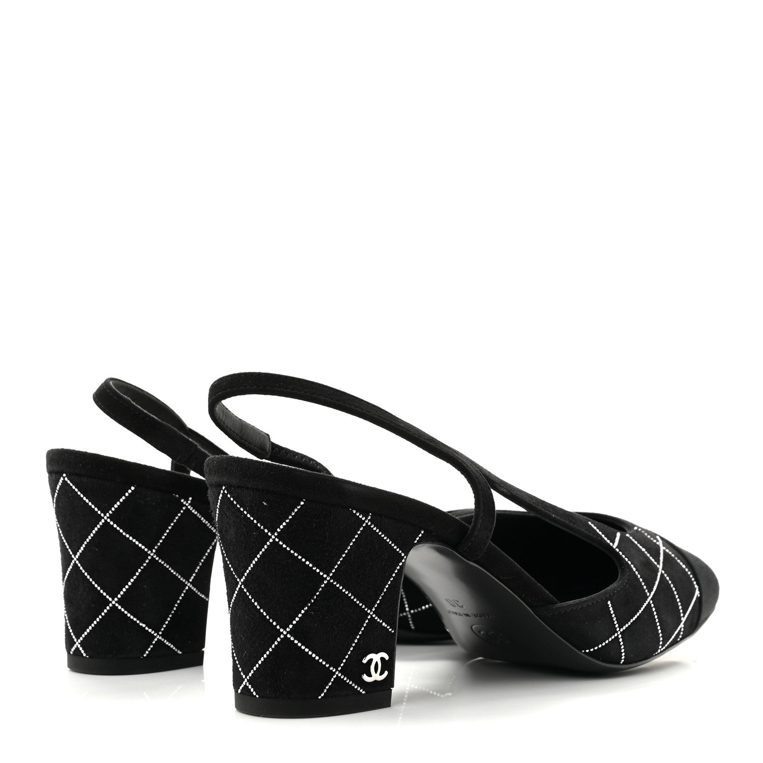 Chanel Suede Crystal Grosgrain Cap Toe CC Slingback Pumps 38 Black Silver 5 of 10