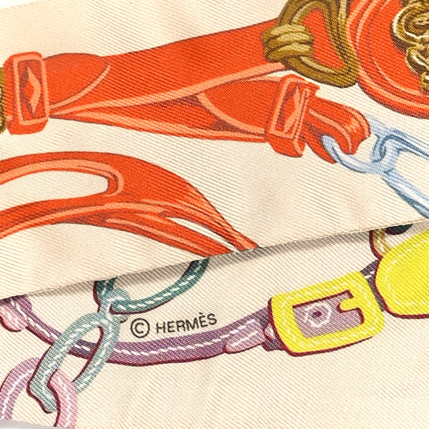 Hermes Silk Brides De Gala Twilly Creme Orange Jaune Vif 4 of 4