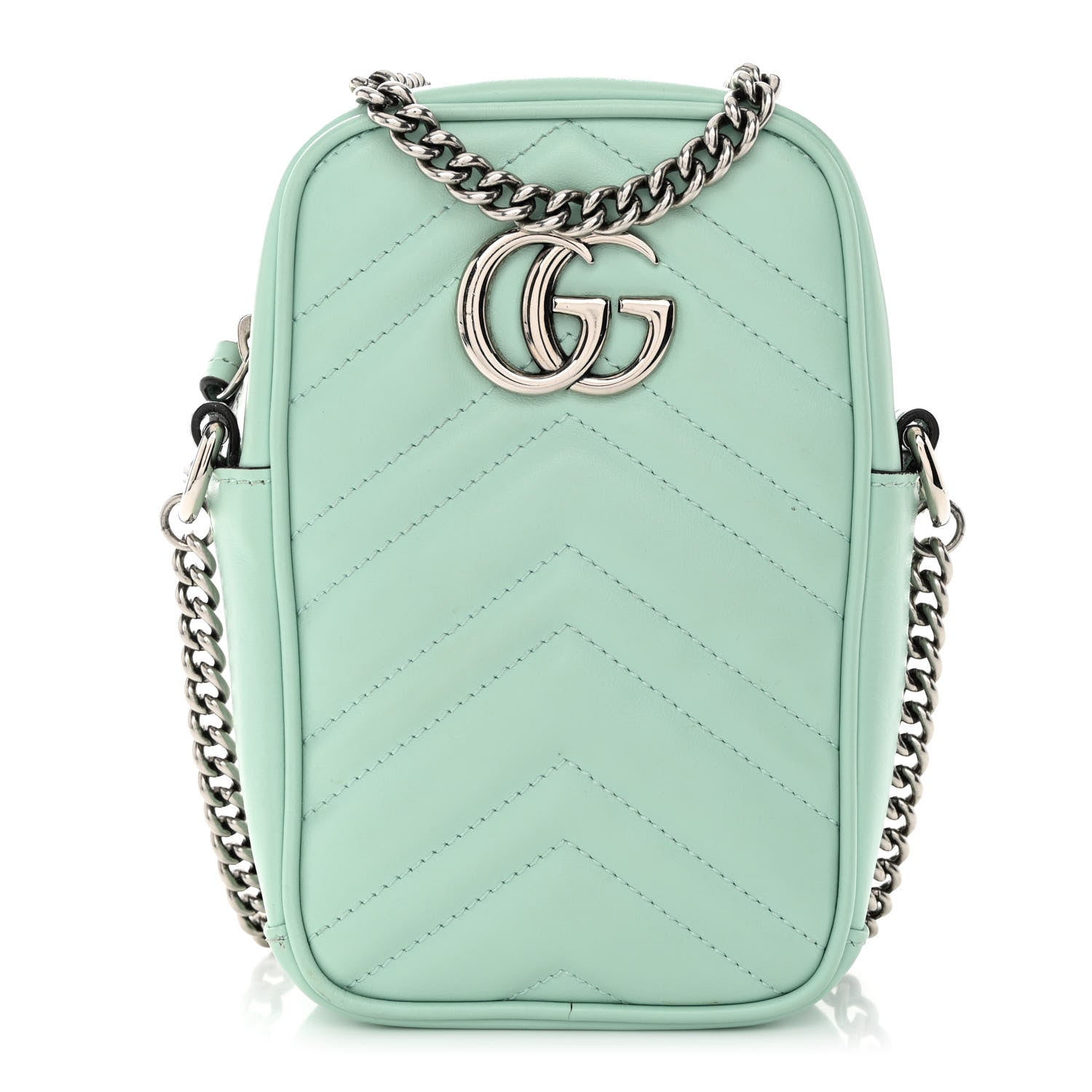 Gucci Calfskin Matelasse Mini GG Marmont Crossbody Bag Water Green 1 of 10