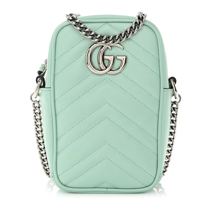 Gucci Calfskin Matelasse Mini GG Marmont Crossbody Bag Water Green 1 of 10
