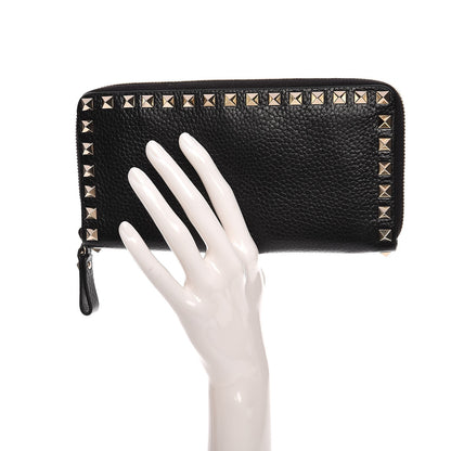 Valentino Garavani Pebbled Calfskin Rockstud Zip Around Wallet Black 2 of 9
