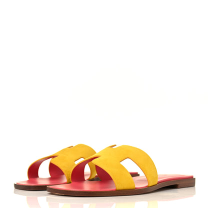 Hermes Suede Goatskin Oran Sandals 39.5 Jaune Sable 3 of 9