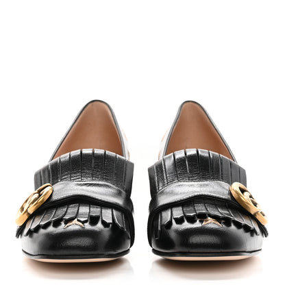 Gucci Quentin Goatskin Bee Star Embroidered GG Marmont Fringe 50mm Loafer Pumps 37 Black 2 of 17