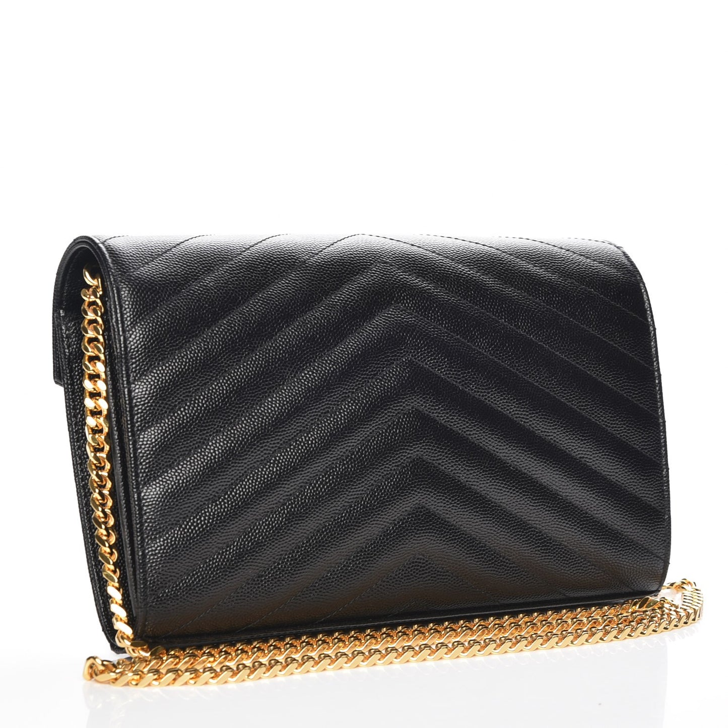 Grain De Poudre Matelasse Chevron Monogram Chain Wallet Black