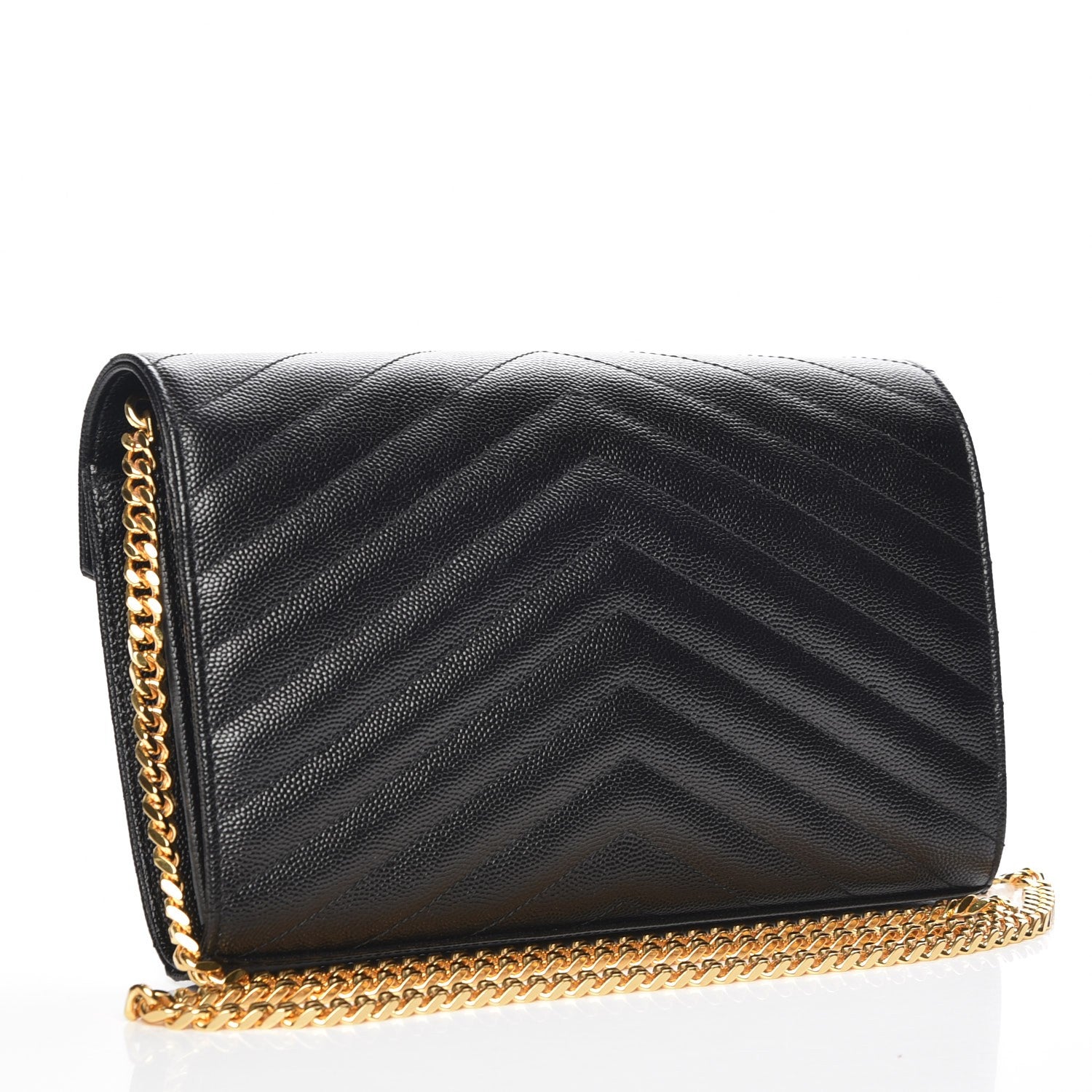 Saint Laurent Grain De Poudre Matelasse Chevron Monogram Chain Wallet Black 3 of 7