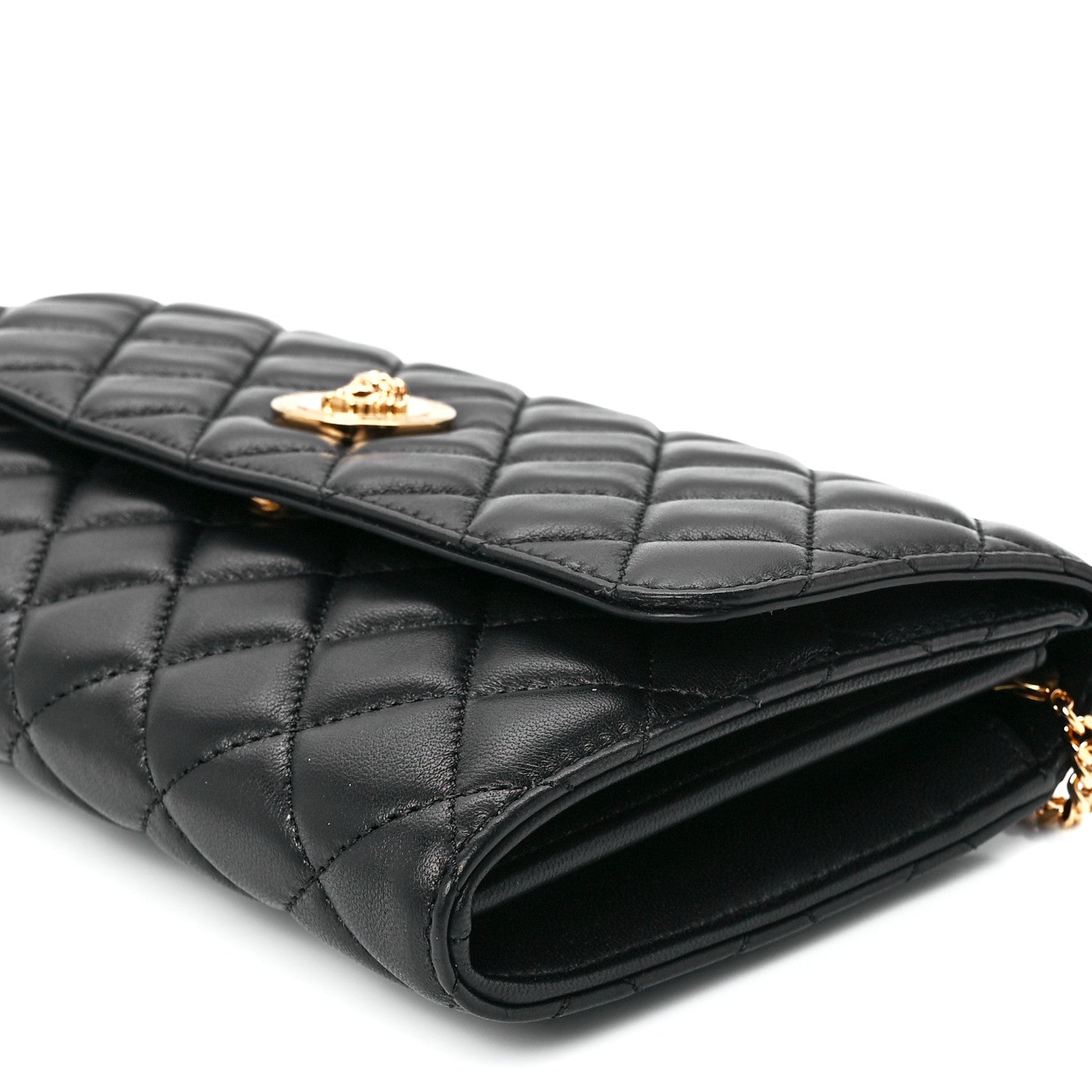 Versace Lambskin Quilted Medusa Wallet On Chain Crossbody Black 11 of 11