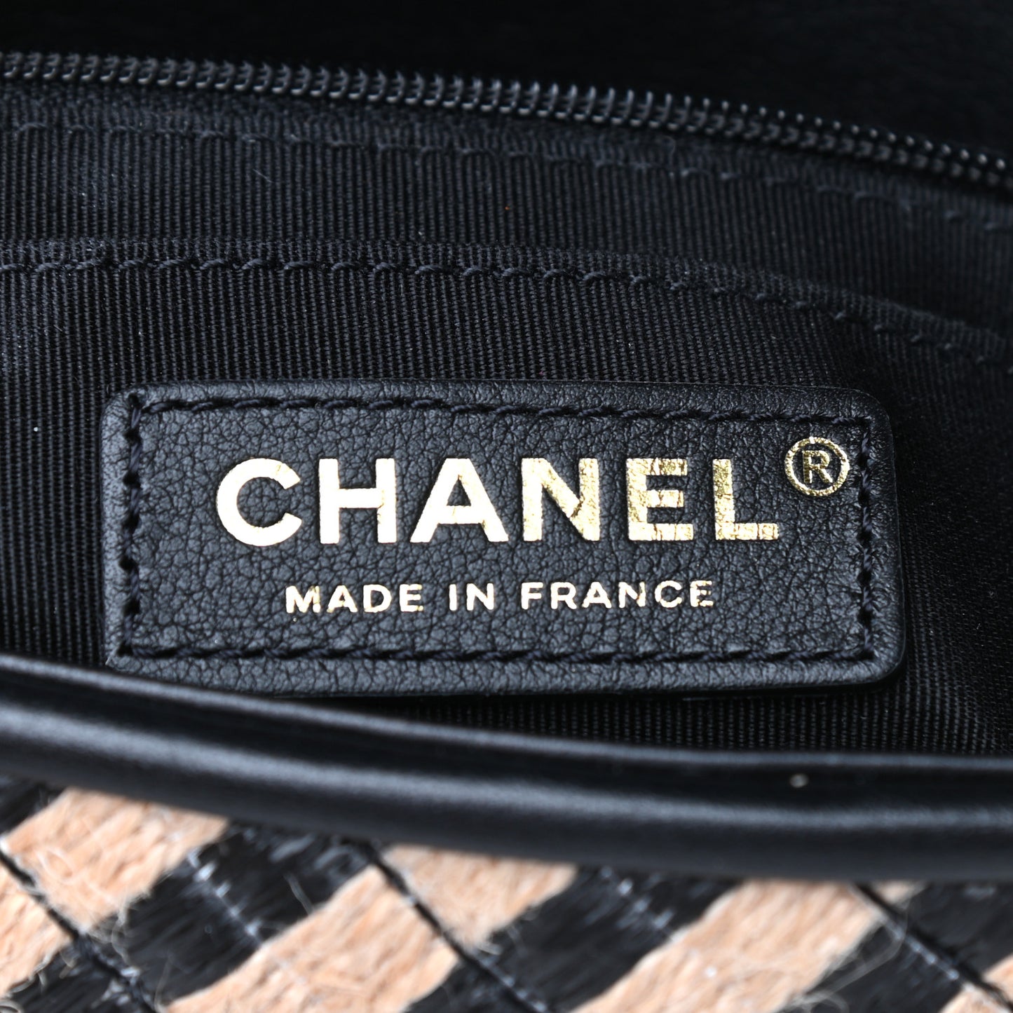 Raffia Jute Striped Medium Single Flap Black Beige