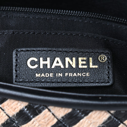 Chanel Raffia Jute Striped Medium Single Flap Black Beige 6 of 10