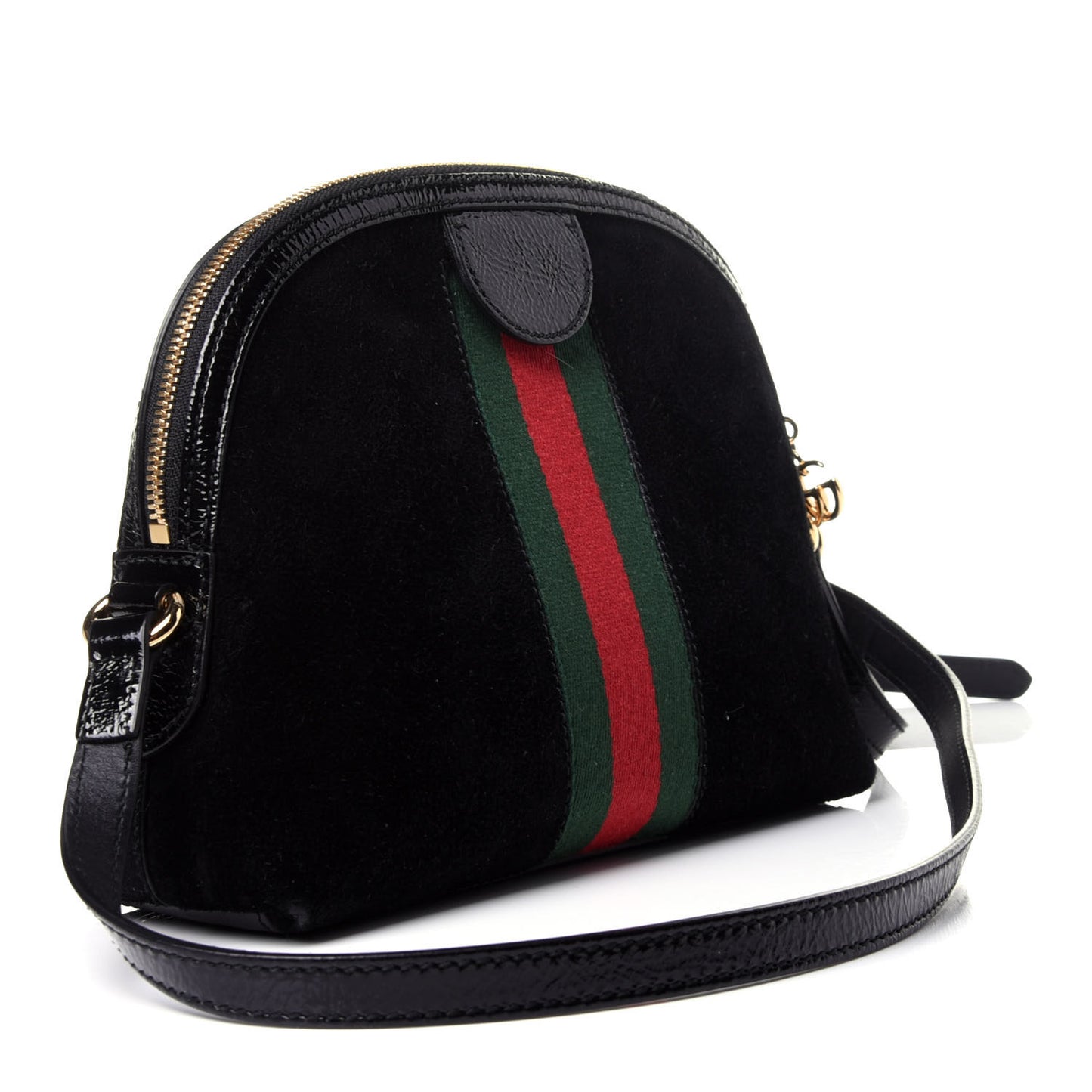 Suede Patent Web GG Small Ophidia Dome Shoulder Bag Black