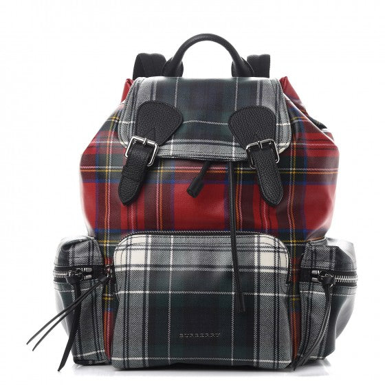 Burberry Laminated Tartan Patchwork Medium Rucksack Backpack Military Red 1 of 9