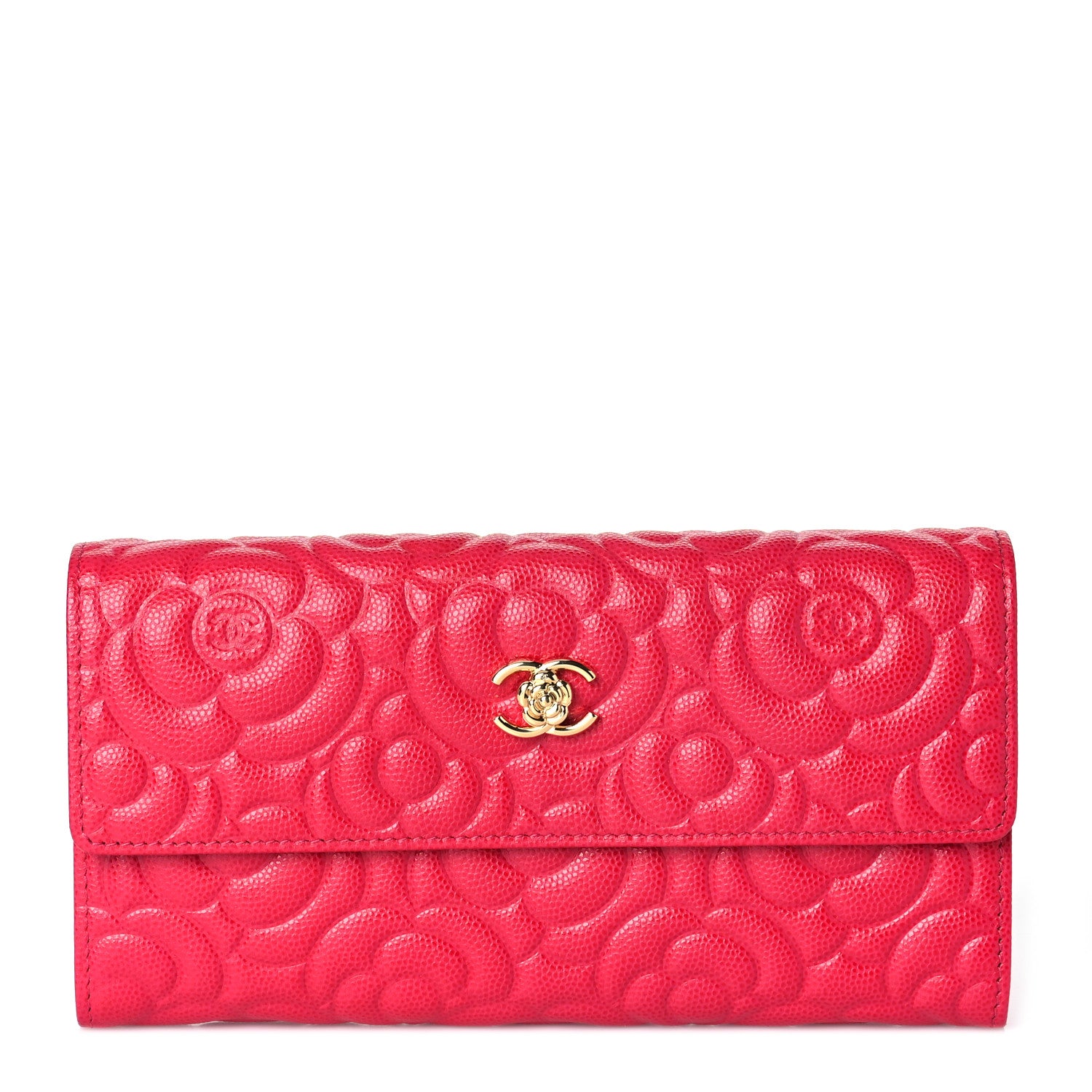 Chanel Caviar Camellia Embossed Flap Wallet Fuschia 1 of 10