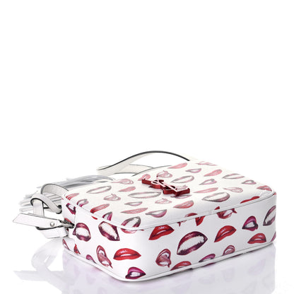 Saint Laurent Grain De Poudre Lips Print Medium Classic Monogram Camera Bag White Red 4 of 9