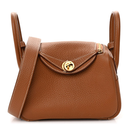 Hermes Taurillon Clemence Mini Lindy 20 Gold 1 of 10